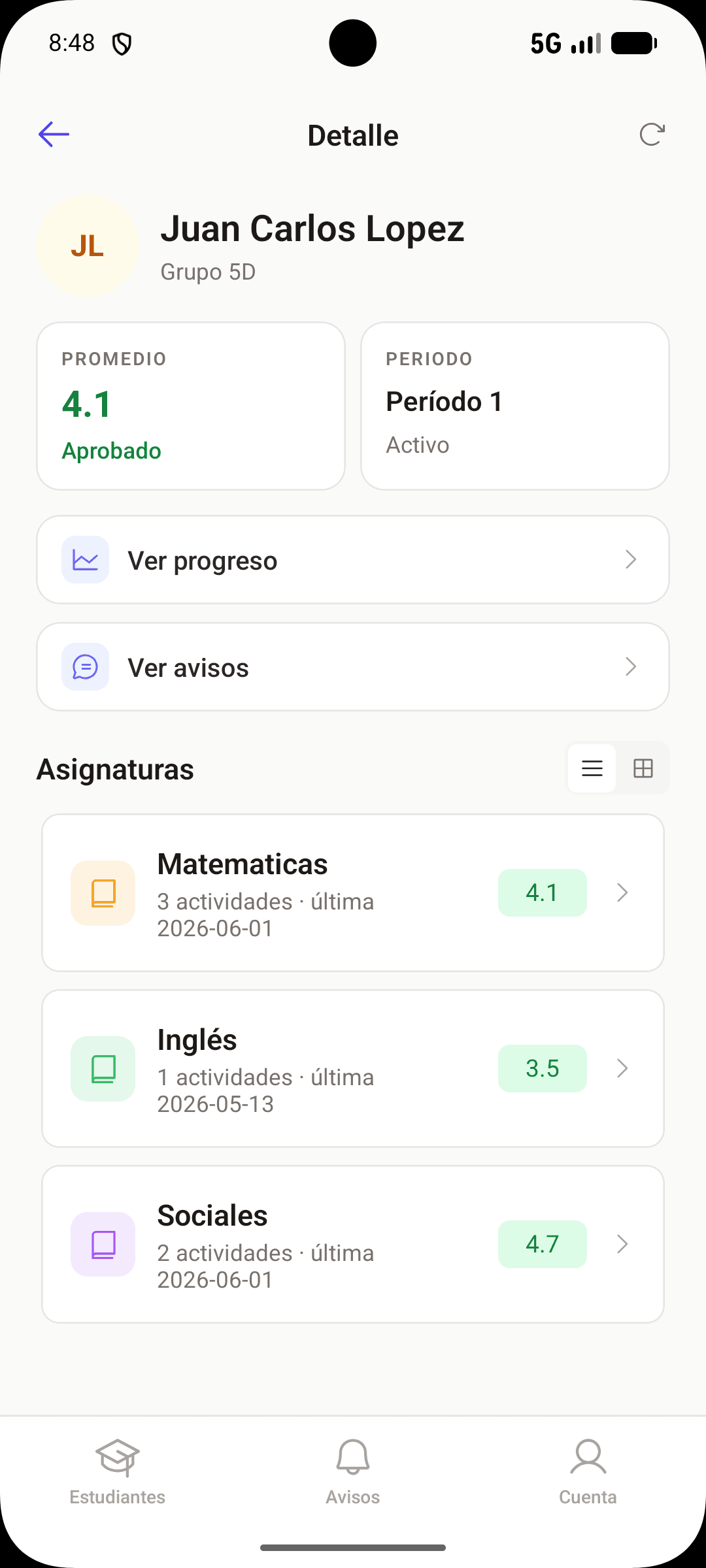 Pantalla de la app Xamleap