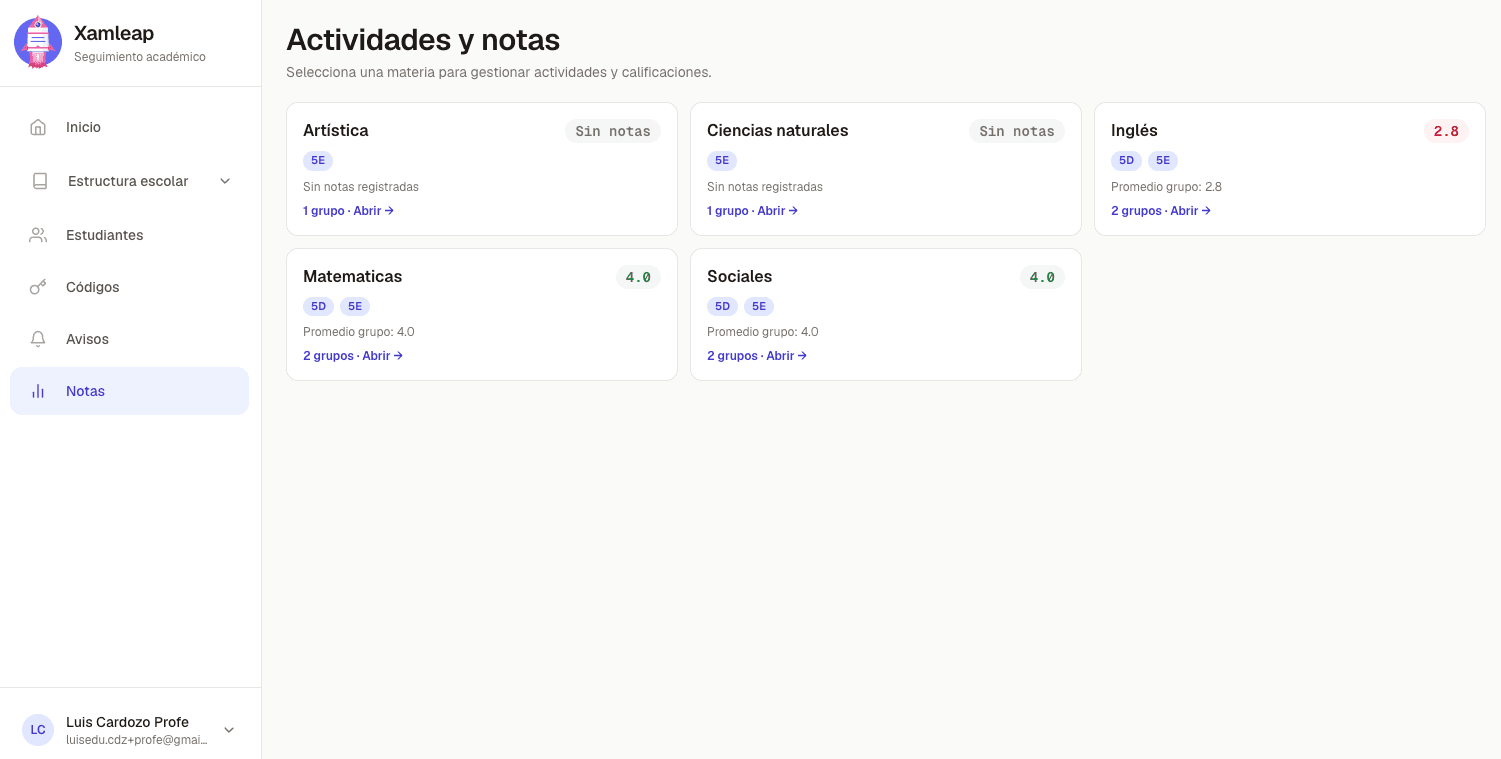 Captura de la app web de Xamleap